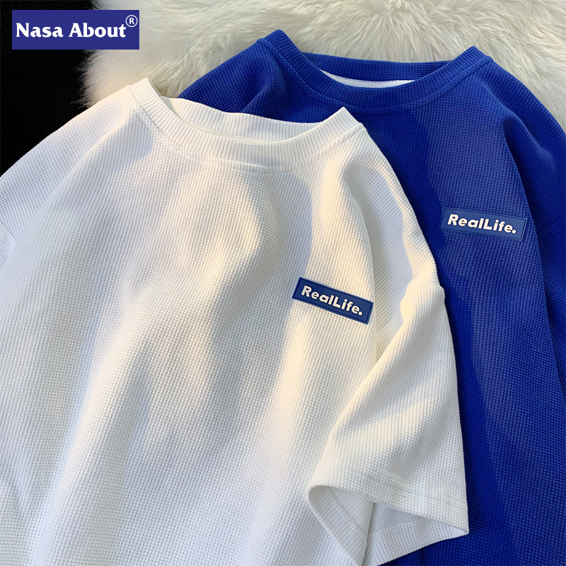 NASA冰絲短袖T恤男 華夫格寬鬆情侶半袖