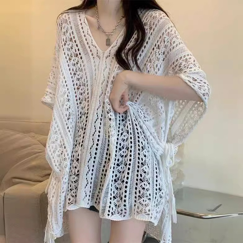女款鏤空寬鬆薄款防曬針織罩衫