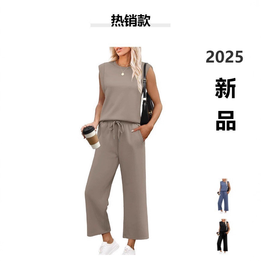 歐美風寬鬆無袖兩件式套裝