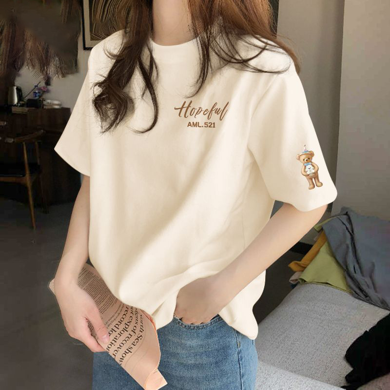 女款杏色純棉短袖T恤 2025新款設計時尚