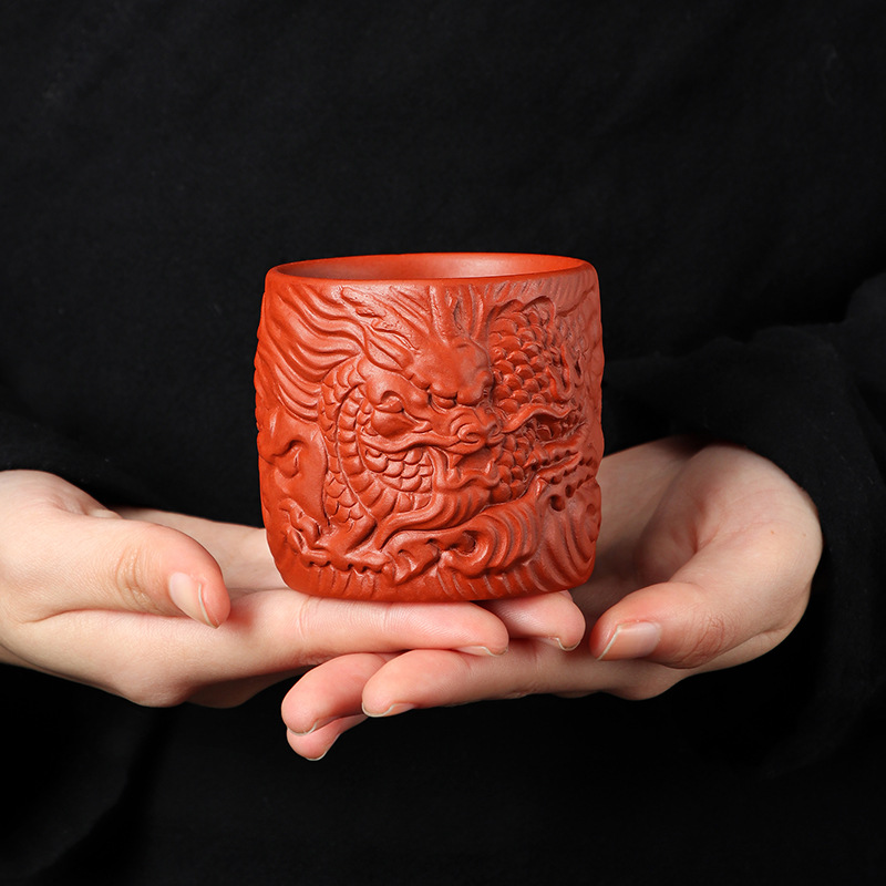 紫砂龙凤主人杯功夫茶杯单个直身杯家用喝茶杯子公司商务伴手礼品