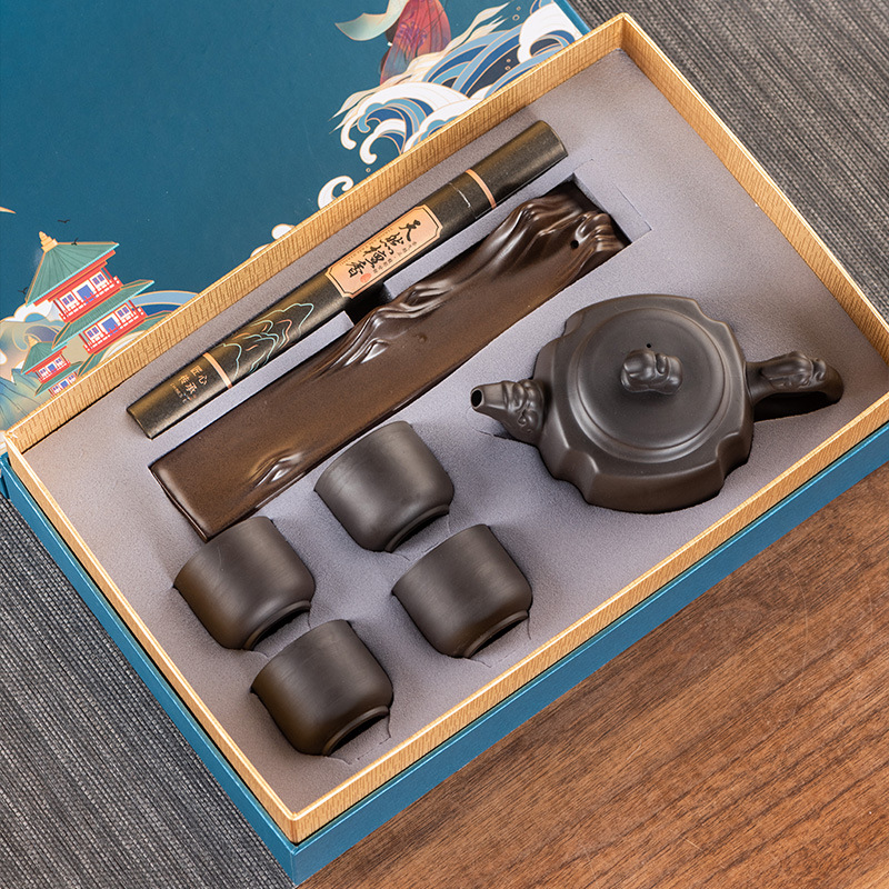 手工紫砂一壶四杯高档商务伴手礼品西施石瓢线香礼盒装会所送领导