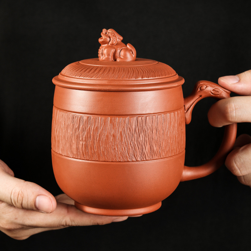宜兴紫砂杯主人杯麒麟杯陶瓷带盖杯家用办公室杯子功夫茶杯喝茶杯