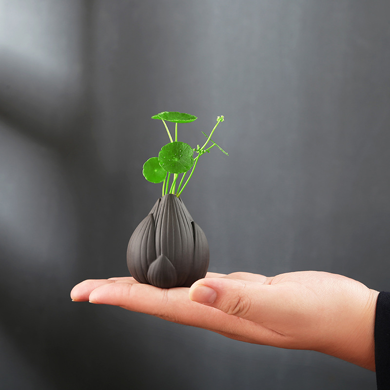 宇轩 指尖小茶宠紫砂紫创意泥花瓶迷你禅意小号荷花外形花器摆件