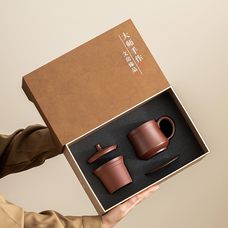 原矿紫砂杯带过滤内胆大容量家用办公泡茶杯子盖杯礼盒装定制logo