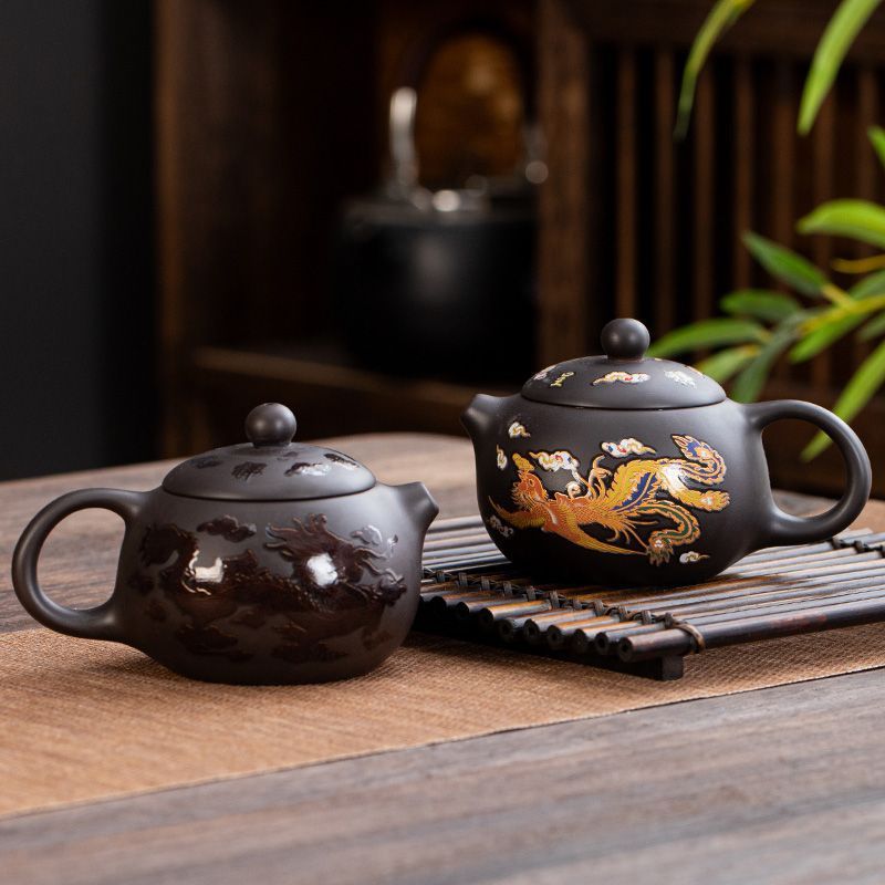 新款轻奢龙凤呈祥紫砂壶遇热变色凤鸣茶壶功夫茶具高档西施壶中式