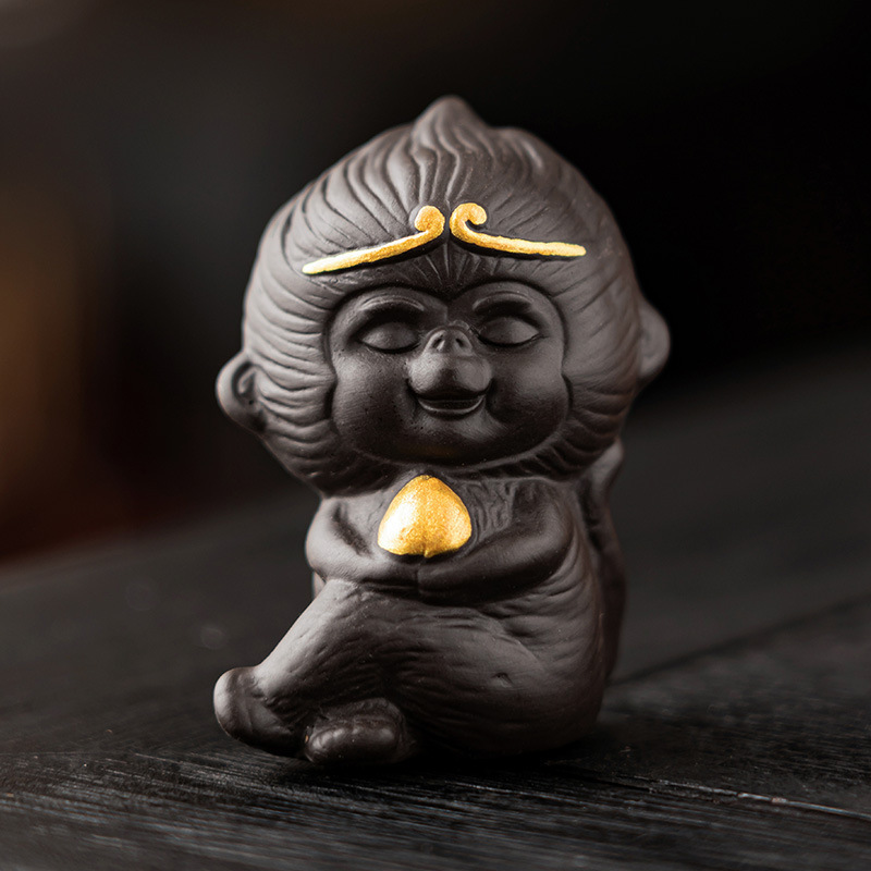 黑色悟空紫砂大圣猴哥茶宠摆件精品可养个性茶玩茶桌茶台茶具配件