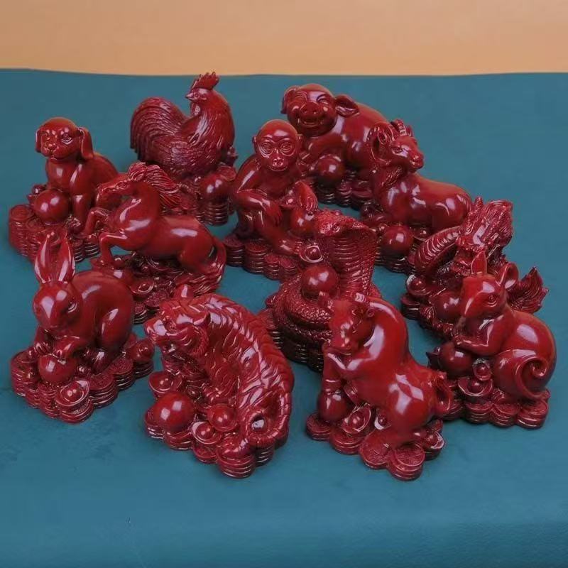 朱砂十二生肖工艺品礼品山羊摆件老鼠牛老虎兔龙蛇马猴公鸡狗猪摆