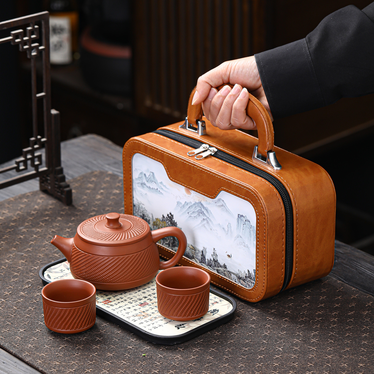 便携式户外旅行茶具伴手礼紫砂一壶二杯家用套装商务伴手礼定制