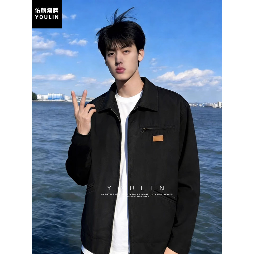 黑色美式底特律夾克秋冬复