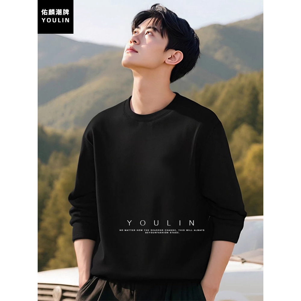 純黑美式加绒衛衣男冬季重