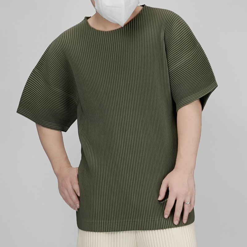 夏季男裝日系褶皱T恤