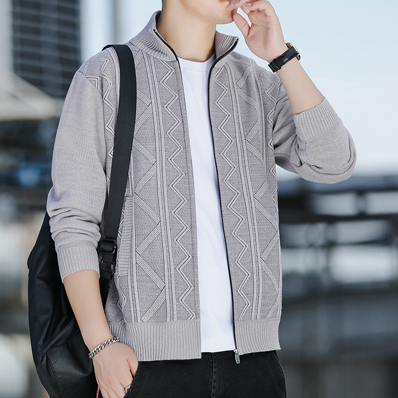 立領加绒外套男秋冬季新款