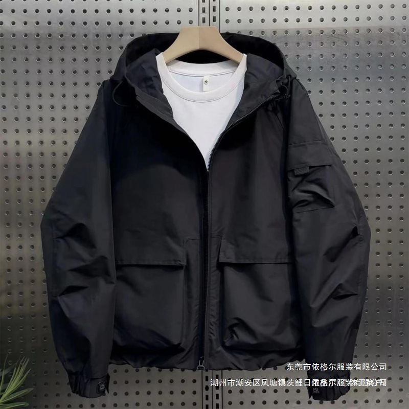 春秋季純色連帽外套黑色