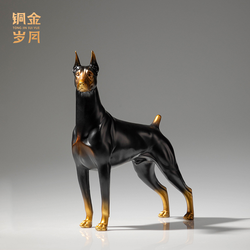 铜金岁月站立杜宾犬黄铜狗摆件客厅玄关看家护院黄铜狗装饰工艺品