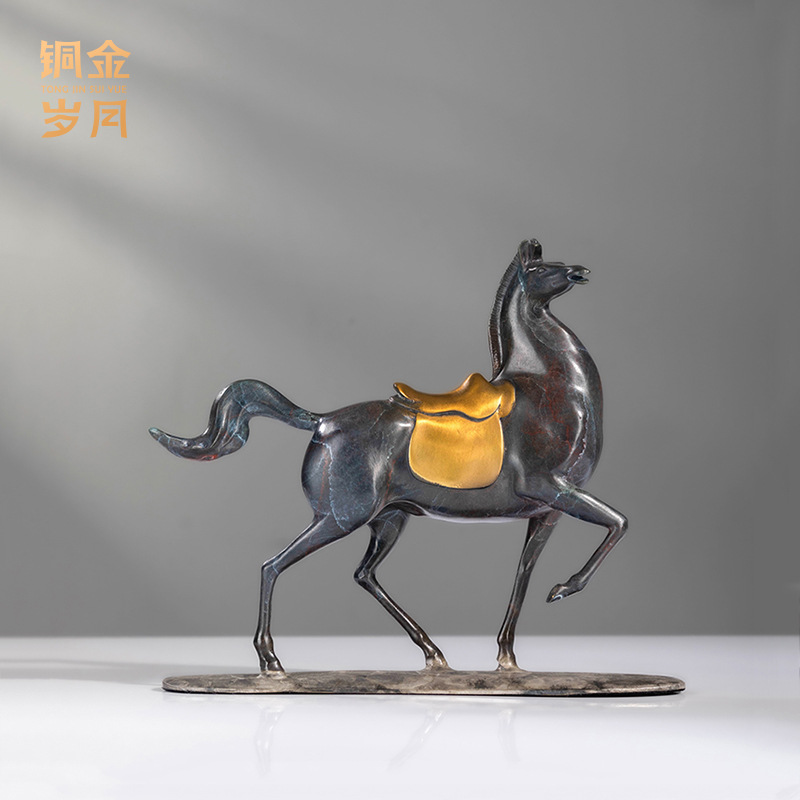 铜金岁月志在必得铜马摆件马上金安唐马客厅玄关公司开业乔迁送礼