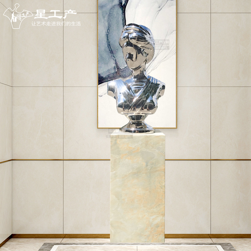 大卫素描艺术雕塑不锈钢金属抽象镜面酒店维纳斯人物酒吧会所摆件