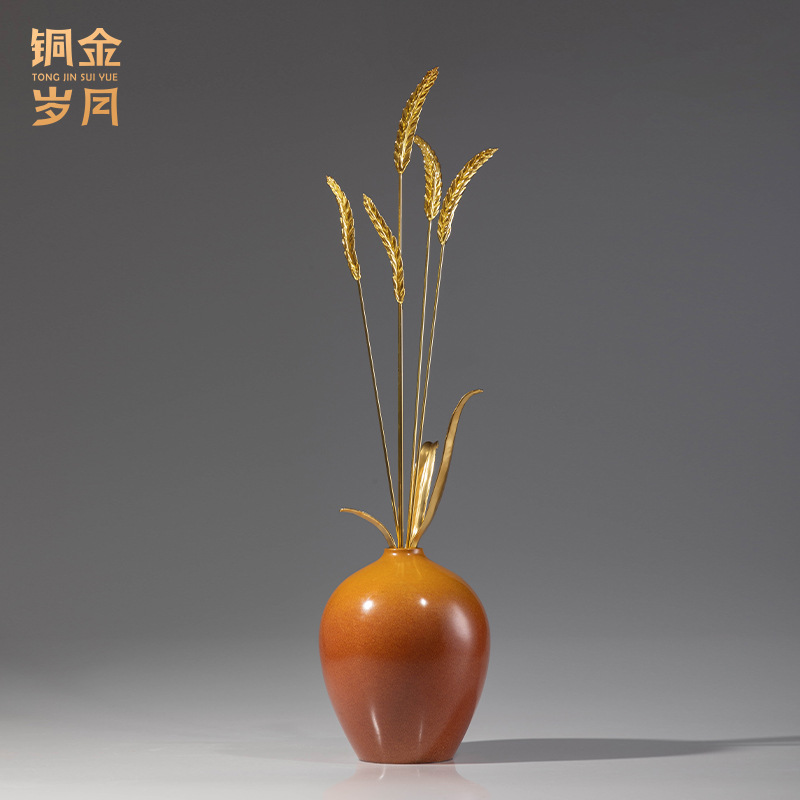 铜金岁月岁岁平安黄铜麦穗摆件仿真黄铜麦穗装饰乔迁开业送礼摆件