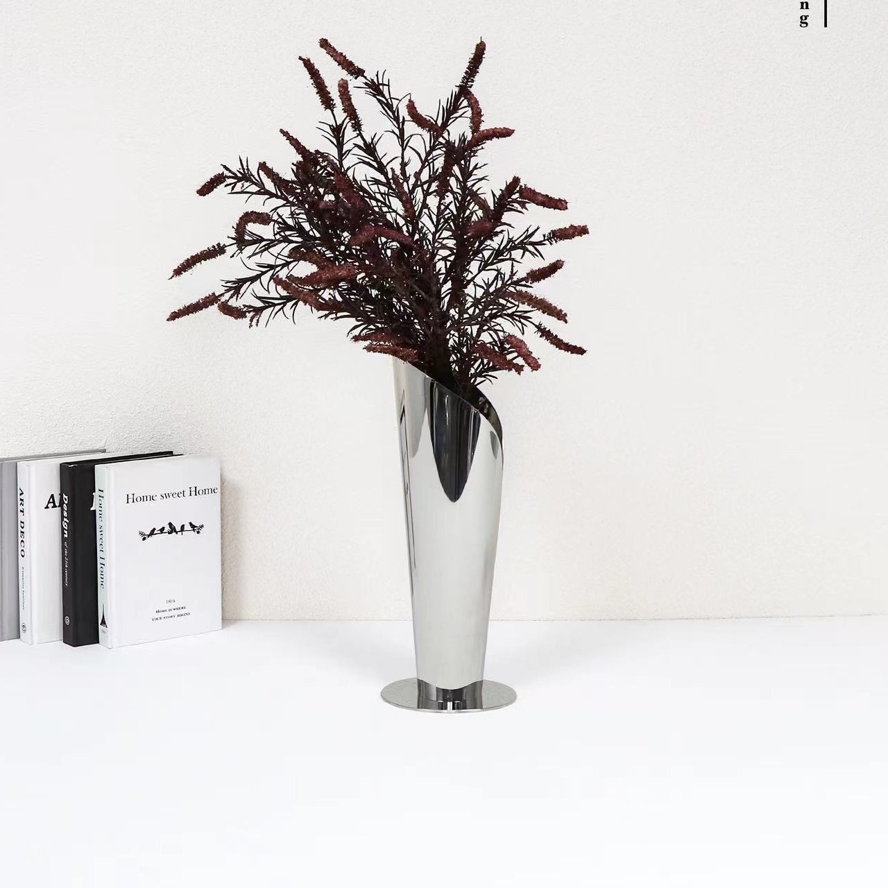 现代简约金属直筒花瓶假花摆件样板间家居客厅桌面饰品装饰铁艺