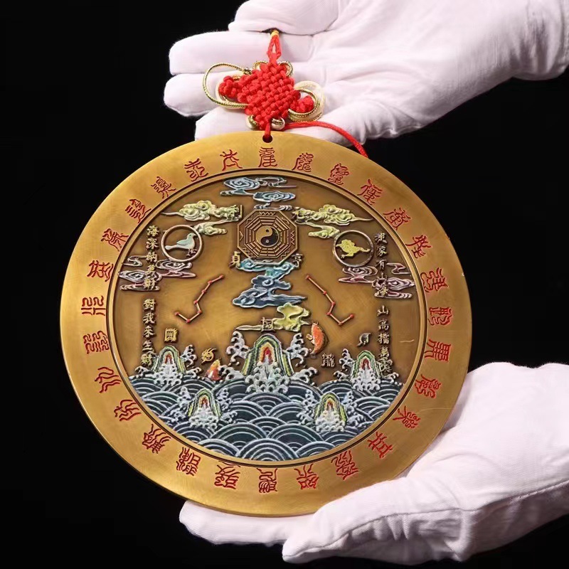 铜山海镇挂件彩绘八卦镜摆件铜牌室外铜工艺品铁艺