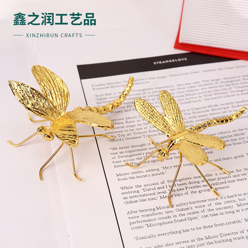 批发中式轻奢创意金色蜻蜒书房客厅家居酒柜装饰美式餐桌摆件