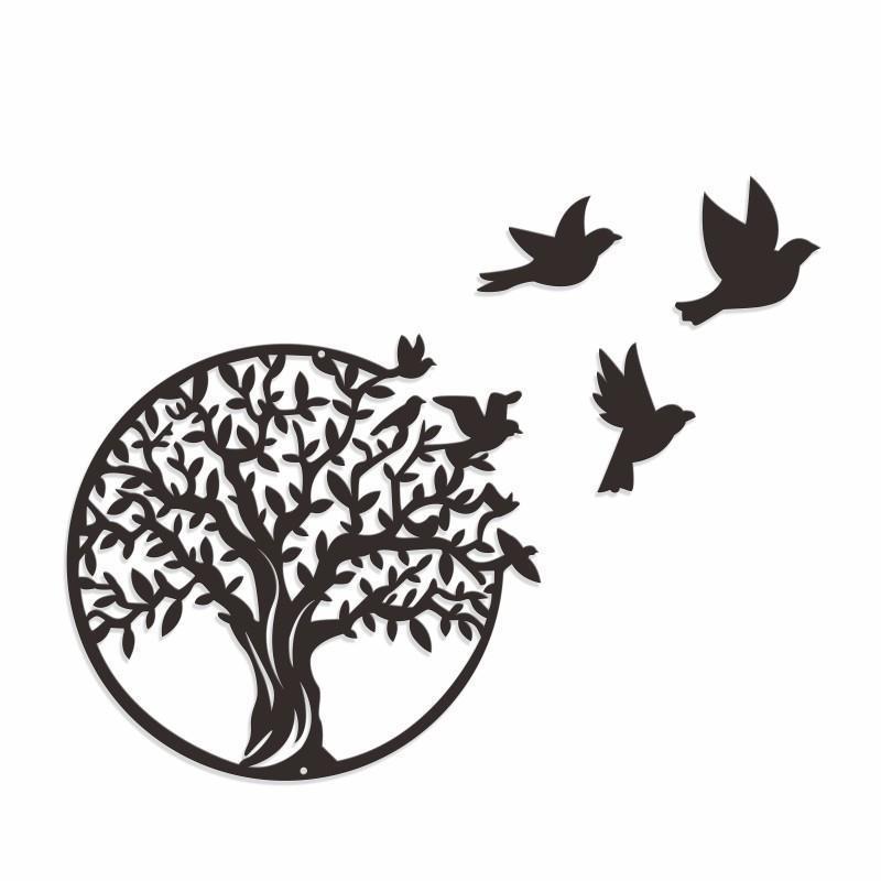 跨境金属墙艺术 家居墙装饰生命之树鸟类标 铁艺小鸟飞走剪影壁挂