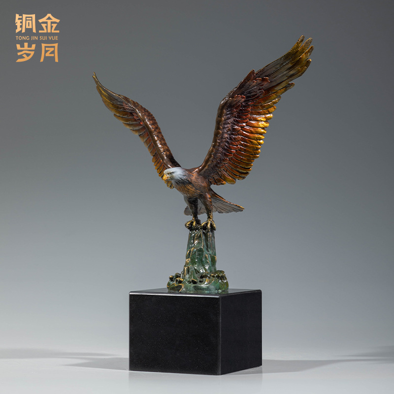 铜金岁月大鹏展翅老鹰黄铜摆件客厅办公室书房电视柜金属铜工艺品