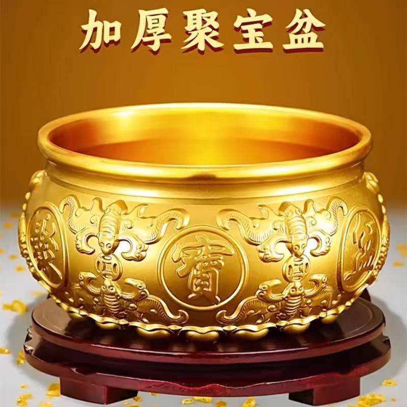 黄铜聚宝盆摆件中式家居客厅玄关装饰工艺品大号铜缸米缸
